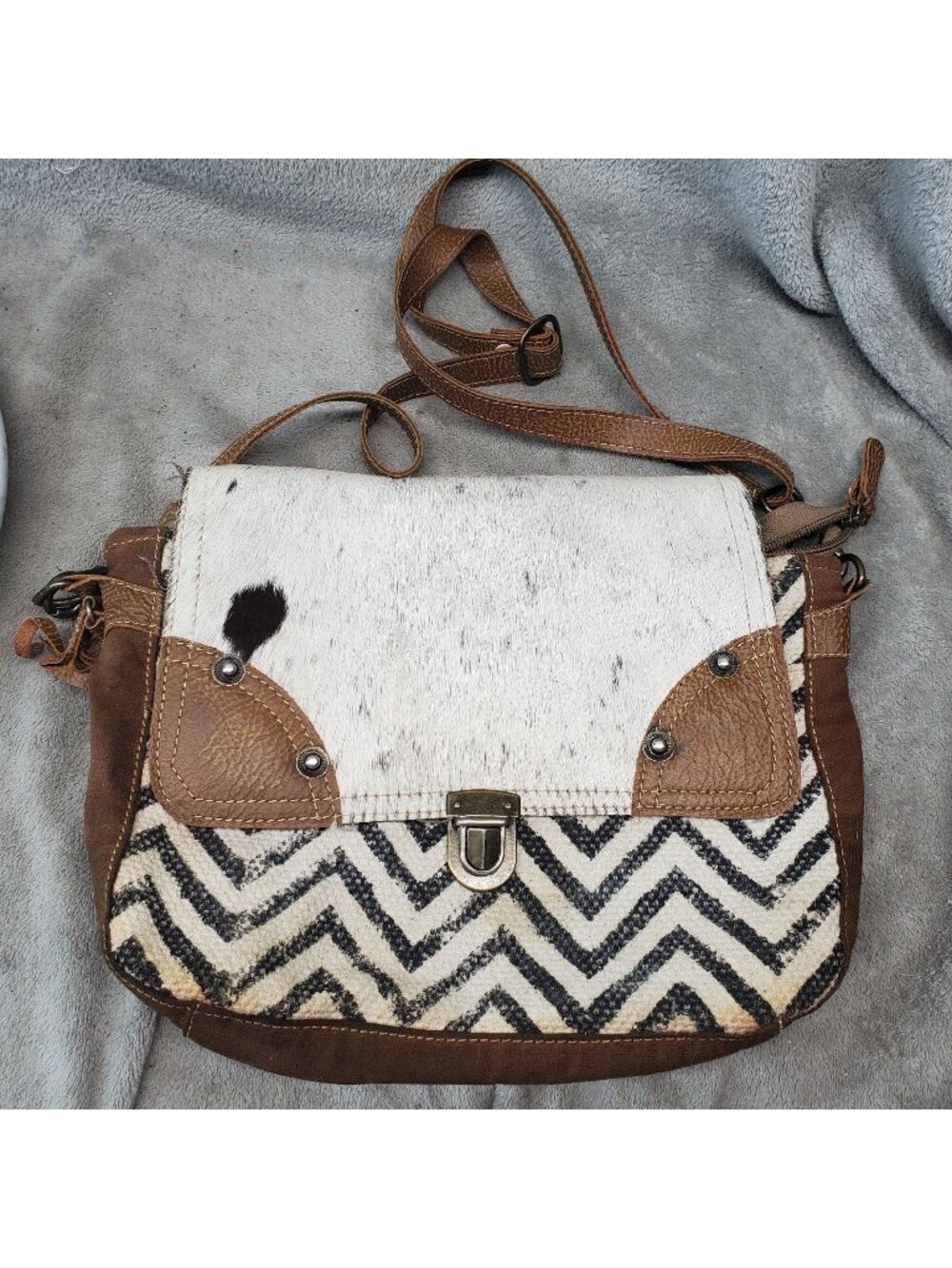 Myra Bag Purse Womens Upcycled Hair-On Leather & Cotton Canvas Sling Bag *Read*